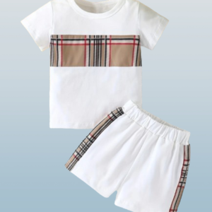 2-piece Baby Boy’s Casual Plaid Round Neck Tee and Shorts