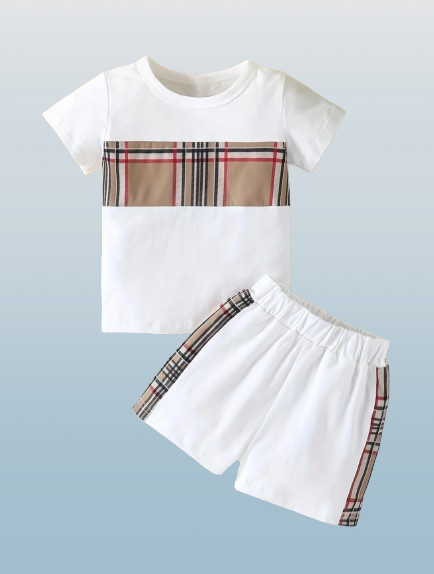 2-piece Baby Boy’s Casual Plaid Round Neck Tee and Shorts