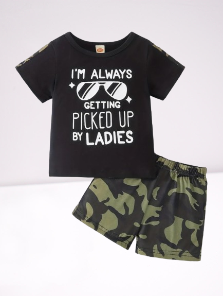 2-Piece “Always Getting picked up by Ladies” Graphics Print Boy set