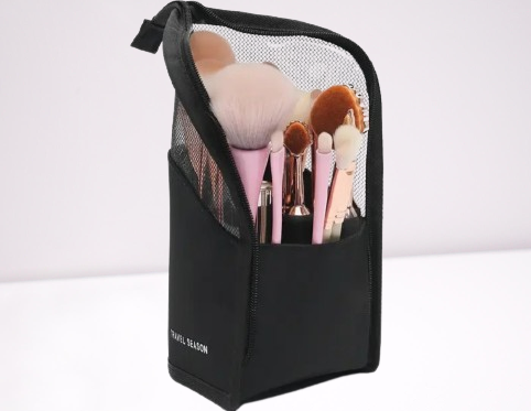 Stand-Up Makeup Brush Organizer Bag with High Capacity, ideal for busy mothers