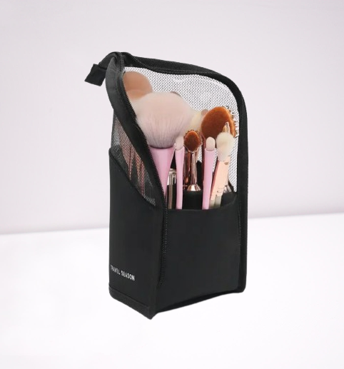 Stand-Up Makeup Brush Organizer Bag with High Capacity, ideal for busy mothers